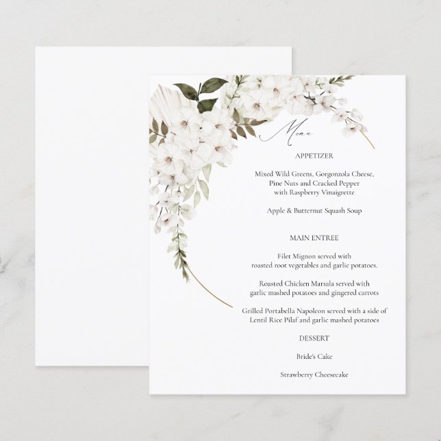 Menu Floral Boho Blanc Budget (Devant / Derrière)