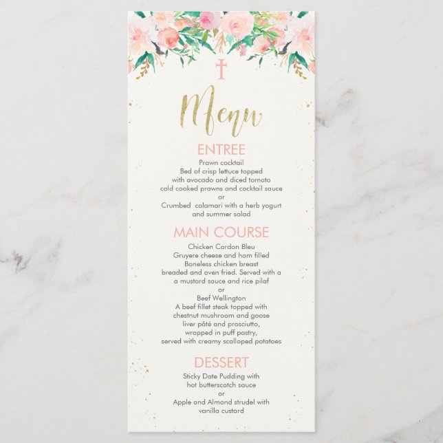 Menu floral de baptême de baptême (Devant)