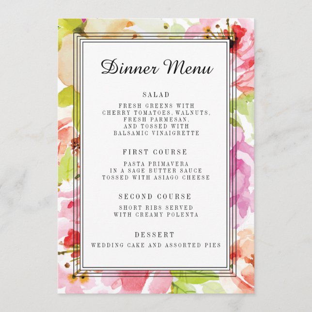 Menu floral de dîner de mariage d'Adeline (Devant)