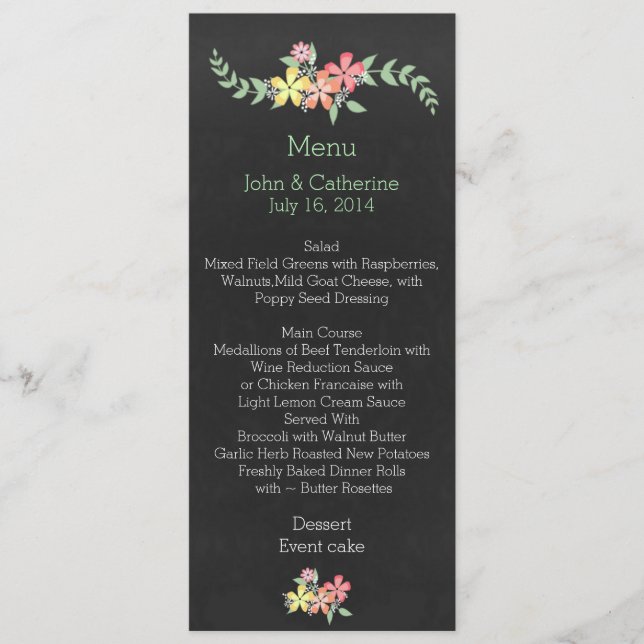 Menu floral de Tableau de mariage de sembler de (Devant)