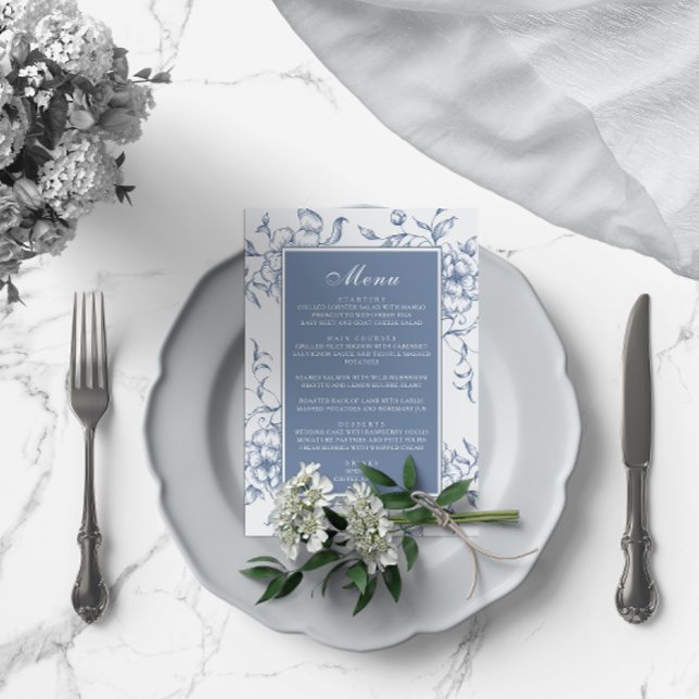 Menu Floral Dusty Blue Mariage élégant (Créateur téléchargé)