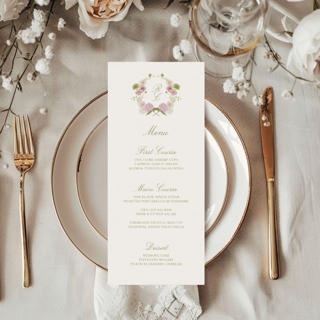 Menu Floral Elegance Monogram Crest Wedding (Créateur téléchargé)