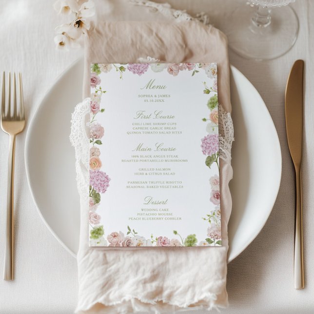 Menu Floral Elegance Pink Green Frame Wedding (Créateur téléchargé)