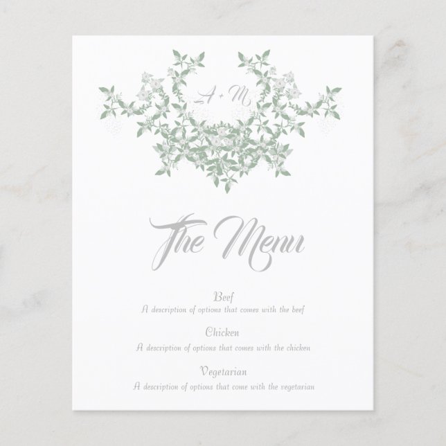 Menu floral élégant avec initiales (Devant)