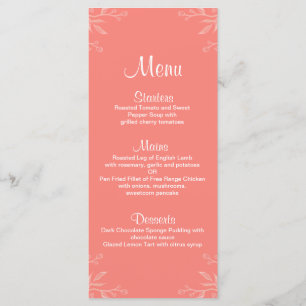 Menu floral élégant simple de corail de mariage