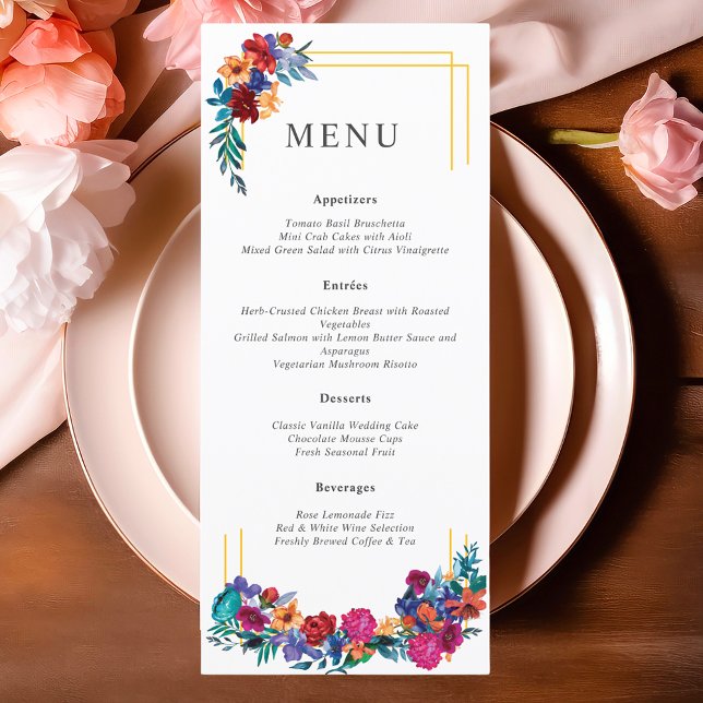 Menu Floral Fête mexicaine coloré Mariage (Créateur téléchargé)