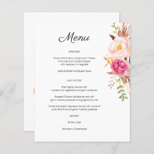 Menu Floral Fleuri Rose Budget - Blanc