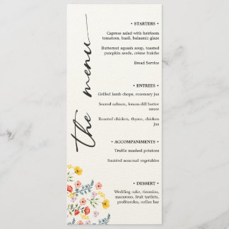 Menu Floral Mariage avec Écriture Verticale Minima