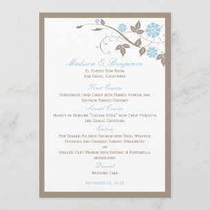 Menu Floral Mariage moderne - Aqua Blue