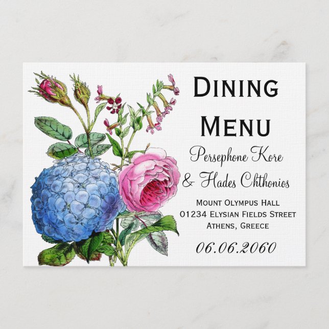 Menu Floral Mariage Rose Hydrangea (Devant)