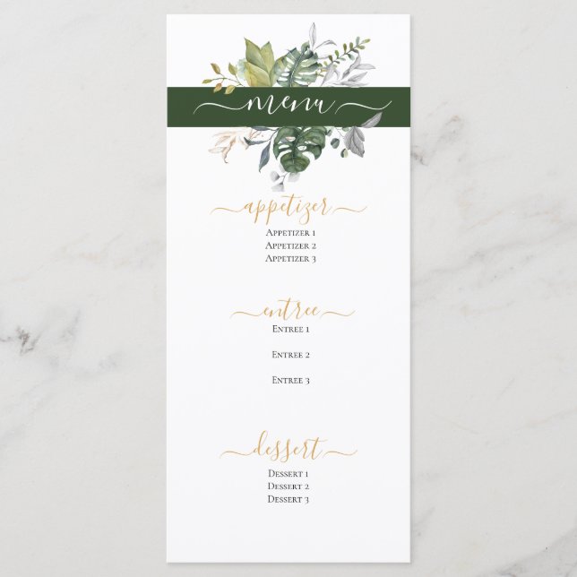 Menu Floral moderne | MARIAGE bleu et vert (Devant)