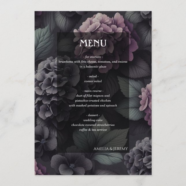Menu Floral Moody noir et violet (Devant)