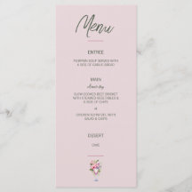 Menu floral rose et plat vert