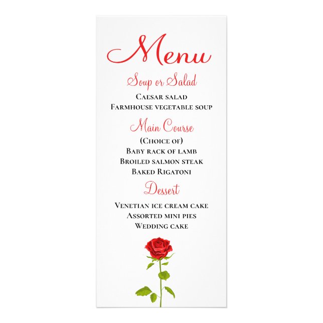 Menu Floral Rose rouge Fleurs Mariage Fête des mar (Devant)