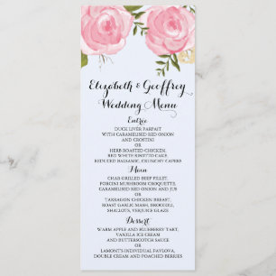 Menu floral rose vintage moderne de mariage