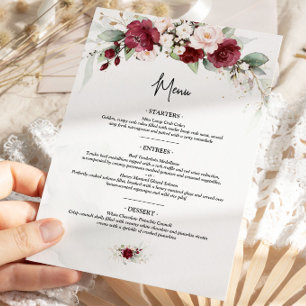 Menu Floral Rouge Bourgogne 4x9