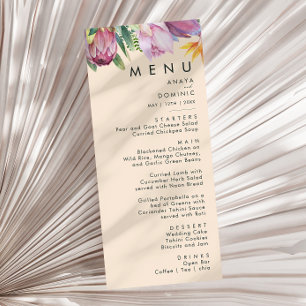 Menu Floral tropical coloré   Dîner Mariage Peach