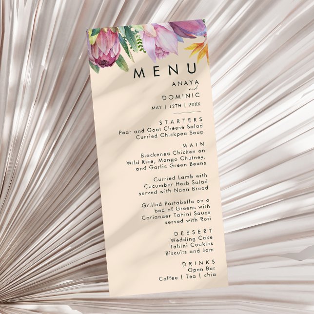 Menu Floral tropical coloré | Dîner Mariage Peach (Créateur téléchargé)