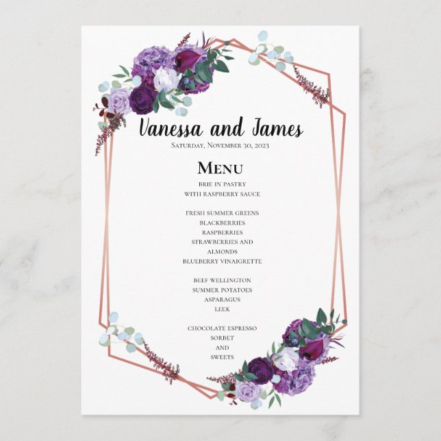 Menu Floral violet géométrique (Devant)