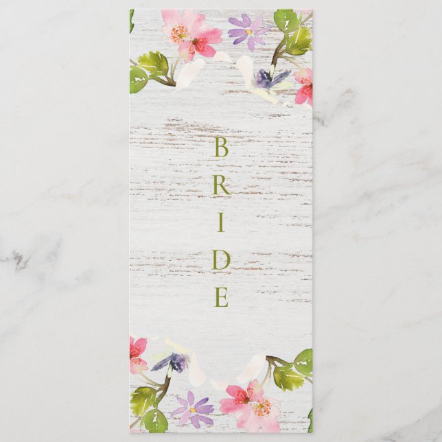 Menu Florales roses rustiques sur bois blanc Réservé (Devant)
