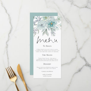 Menu Florales Turquoises modernes Mist Mariage