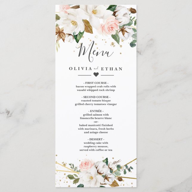 Menu Flore rouge rose or géométrique et blanc de Magnol (Devant)