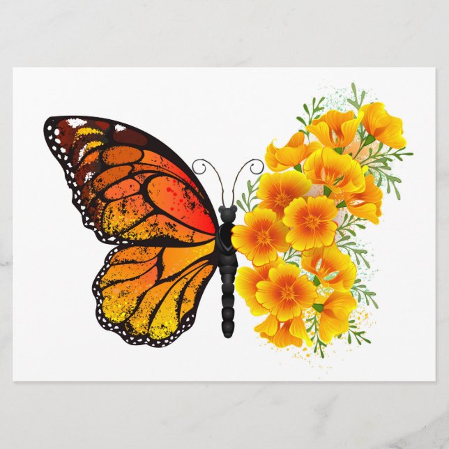 Menu Flower Butterfly with Yellow California Poppy (Devant)