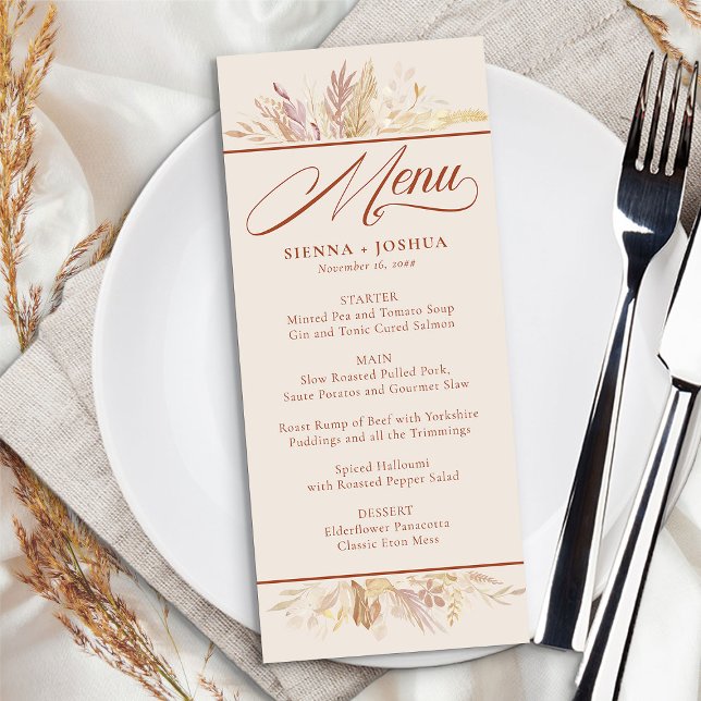 Menu Foliage Duet Cream Terracotta Mariage botanique (Cream menu from the Foliage Duet wedding collection by Darling & May)