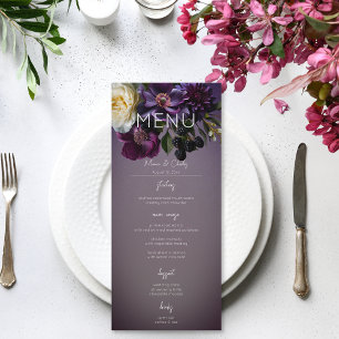 Menu Foncé Moody Purple Lavender Floral Mariage moderne