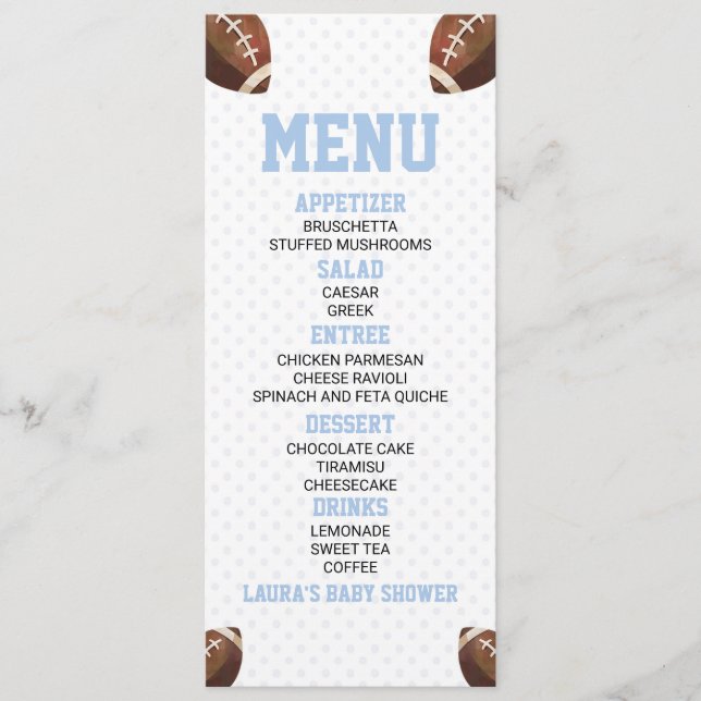 Menu Football Ball Sports Blue Baby shower Nourriture (Devant)