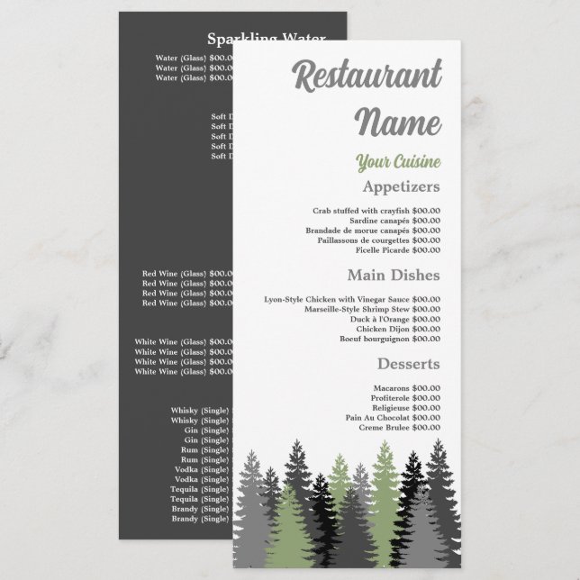 Menu Forest Grey, Restaurant Slimline (Devant / Derrière)