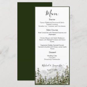 Menu Forêt de Montagne à l'Aquarelle Mariage Rustique
