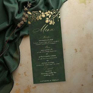 Menu Forêt Enchantée Or Feuillage Chasse Vert Mariage