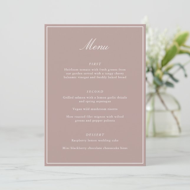 Menu Formal Classic Border Mauve Script Elegant Wedding (Debout devant)
