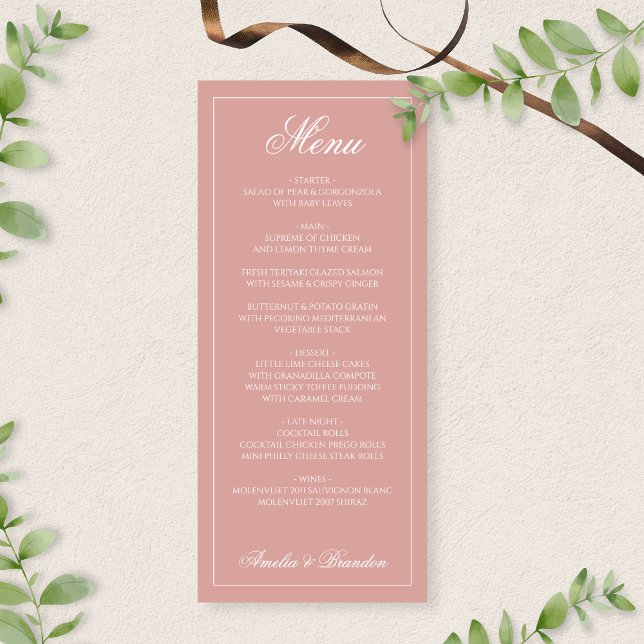 Menu Formal Dusty Rose & White Border Script Wedding (Créateur téléchargé)
