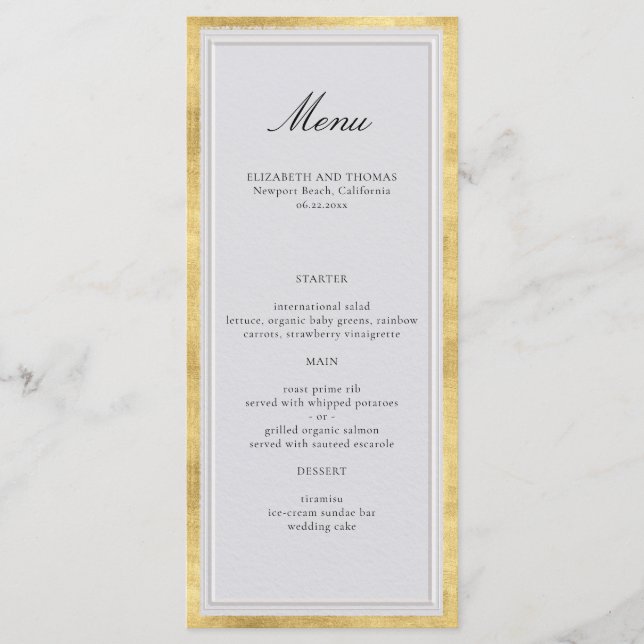 Menu Formal Modern Classic Elevated Gold Ivory Wedding (Devant)