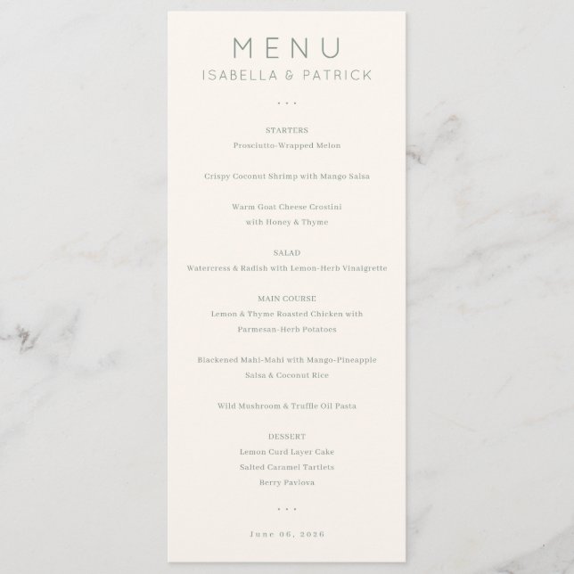 Menu Formel Crème Élégant (Devant)