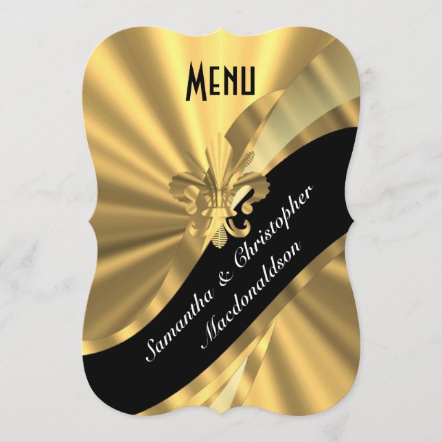 Menu formel élégant de mariage d'or chic (Devant)