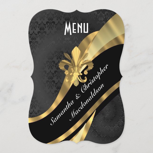 Menu formel élégant de mariage d'or noir de (Devant)