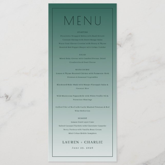 Menu Formel Élégant Sarcelle (Devant)