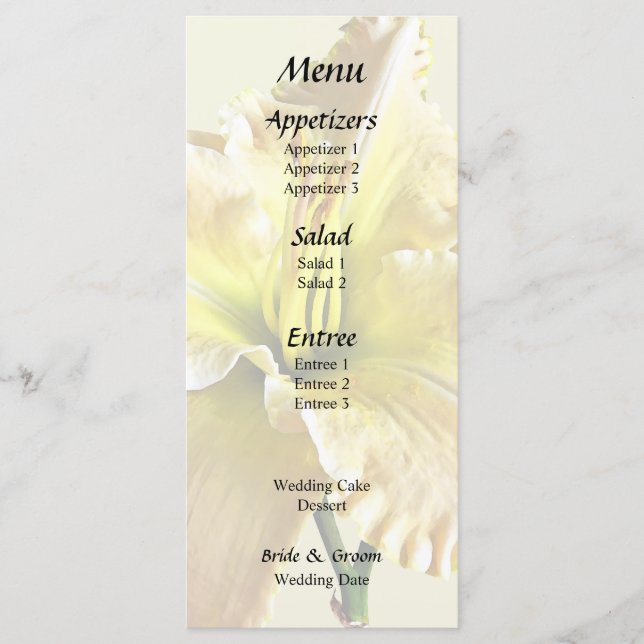 Menu Fournitures de mariage Lys du jour jaune (Devant)