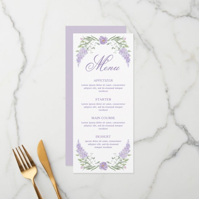 Menu Frame Lavande Florale Lilac (Devant/Arrière en situation)