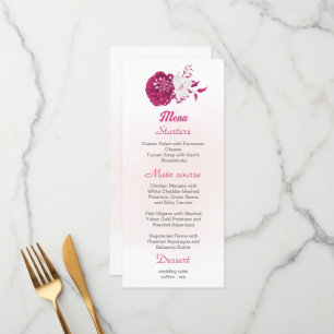 menu fuchsia & blanc à fleurs mariage