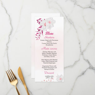 menu fuchsia & blanc à fleurs mariage