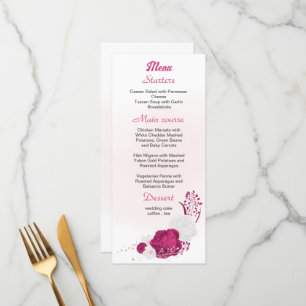Menu fuchsia & blanc mariage floral