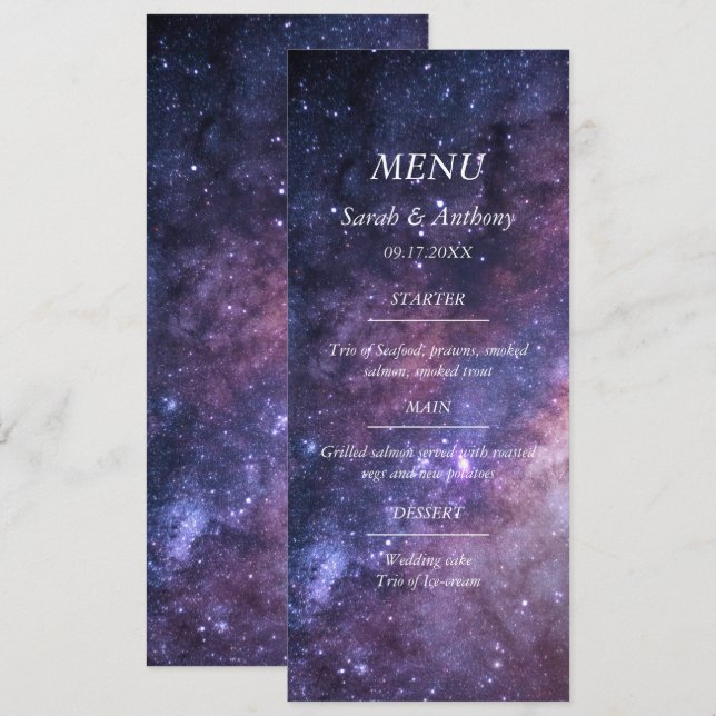Menu Galaxy Celestiy Stars Night Sky Mariage Food (Devant / Derrière)
