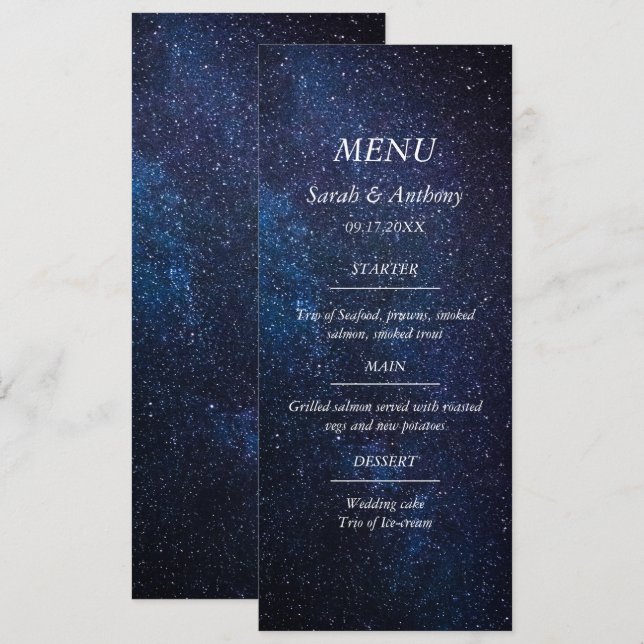 Menu Galaxy Celestiy Stars Night Sky Mariage Food (Devant / Derrière)