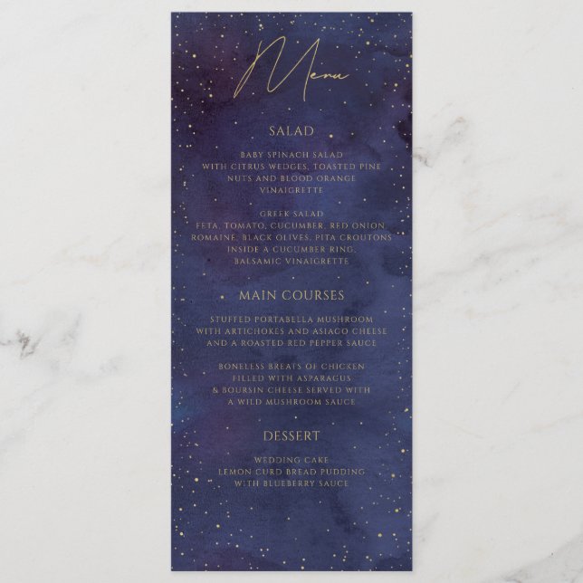 Menu Galaxy Starry Night Celestial violet Mariage or (Devant)