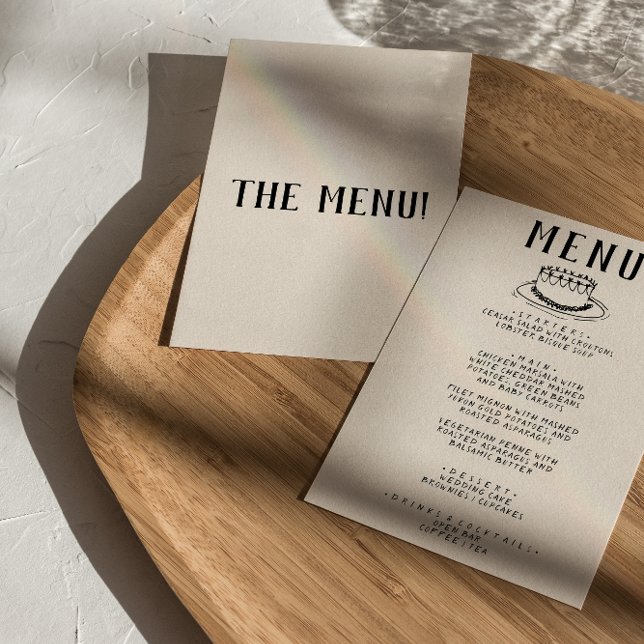 Menu Gâteau à main moderne Rétro Mariage ironique (Créateur téléchargé)