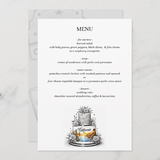 Menu Gâteau Mariage californien (Devant / Derrière)